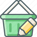 basket, pencil, shopping, cart, design, edit, write