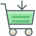 arrow, cart, down, shopping, download, receive, trolley