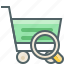 cart, search, shopping, find, glass, magnifier, trolley 
