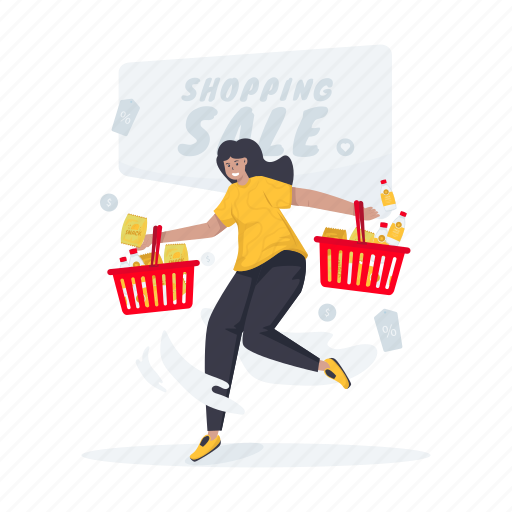 Woman, shopping, sale, grocery, store, discount, retail illustration - Download on Iconfinder
