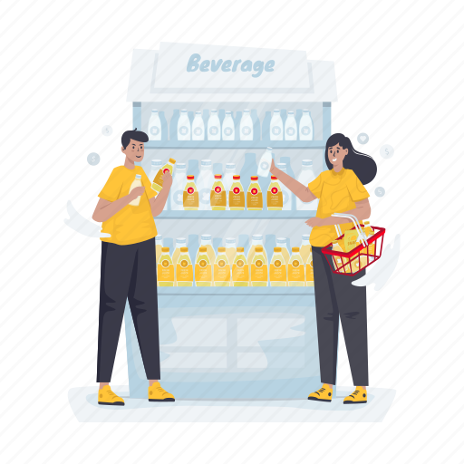 Showcase, beverage, buy, customer, drink, store, shopping cart illustration - Download on Iconfinder