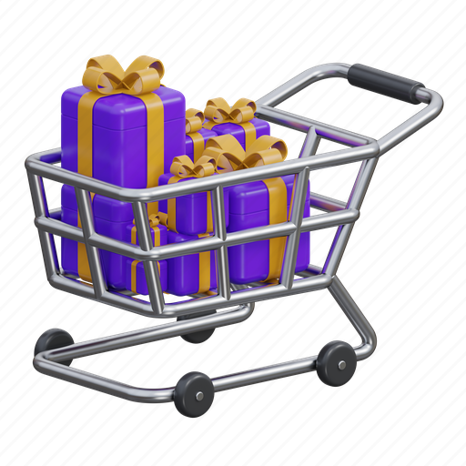 Gift shopping, gift trolley, shopping, gift, box, present, bag 3D illustration - Download on Iconfinder