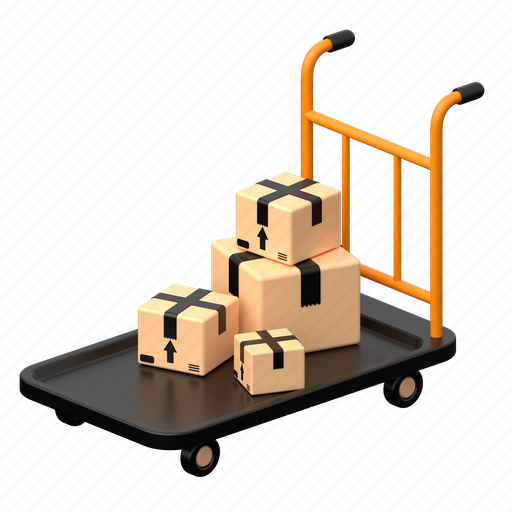 Delivery cart, box, logistics, logistic, parcel, shipping, product 3D illustration - Download on Iconfinder