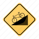 bicycle, dangerous, descent, road, sign, traffic, yellow