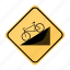 bicycle, dangerous, descent, road, sign, traffic, yellow 