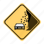 area, car, landslide, road, sign, traffic, yellow 