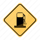 gas, road, sign, station, traffic, yellow