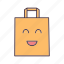 emoji, emoticon, happy, paper bag, purchase, shopping, smile 