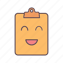 clipboard, document, emoji, emoticon, happy, paper sheet, smile