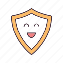 emoji, emoticon, laugh, protection, safety, shield, smile
