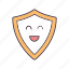 emoji, emoticon, laugh, protection, safety, shield, smile 
