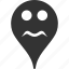 emoticon, emotion, pointer, position, serious, smile, map marker 