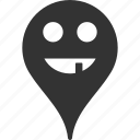 emoticon, emotion, pointer, position, smile, toothless, map marker