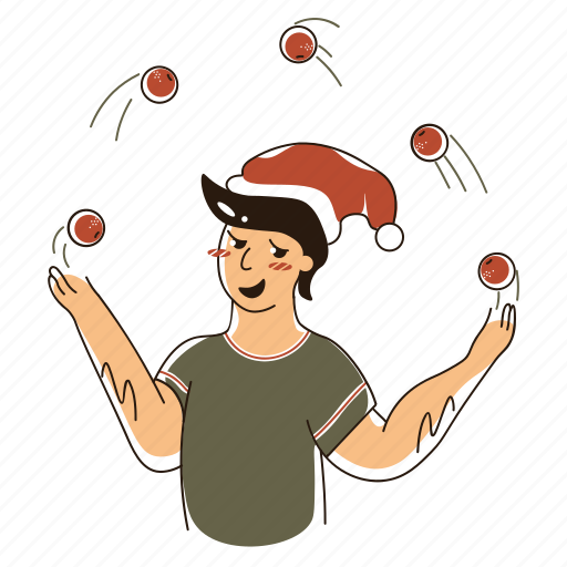 Guy, juggling, christmas, decorations, xmas, winter, holiday illustration - Download on Iconfinder
