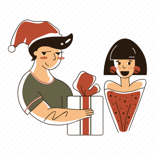 Guy, girl, gift, christmas, xmas, winter, present illustration - Download on Iconfinder