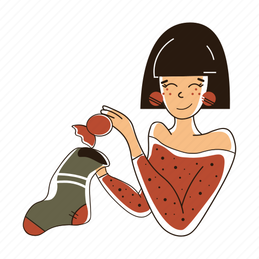 Girl, tucks, gift, years, sock, present, woman illustration - Download on Iconfinder