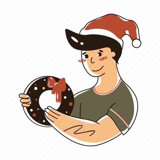 Guy, decorates, wreath, christmas, winter, xmas, decoration illustration - Download on Iconfinder
