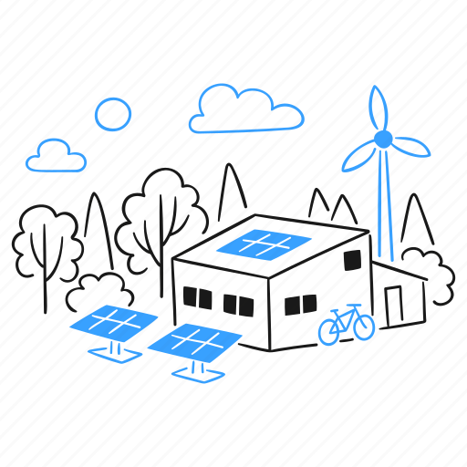 Eco, friendly, social, activism, house, solar, wind illustration - Download on Iconfinder