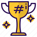 award, cup, hashtag, medal, trophy