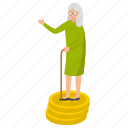 parental, pension, old woman, standing, money, compensation, welfare