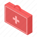 aid, cartoon, first, isometric, kit, medical, red