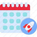 calendar, schedule, event, appointment, date, rocket, startup