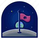exploration, flag, moon, space, travel
