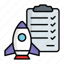 rocket, spaceship, checkmark, clipboard, spacecraft, testing, documentation