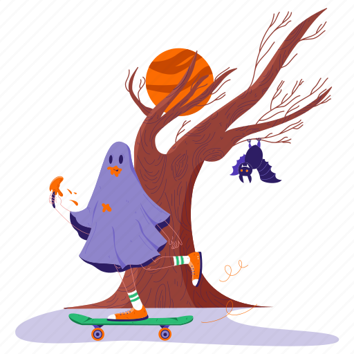 Ghost, skater, halloween, horror, scary, spooky illustration - Download on Iconfinder