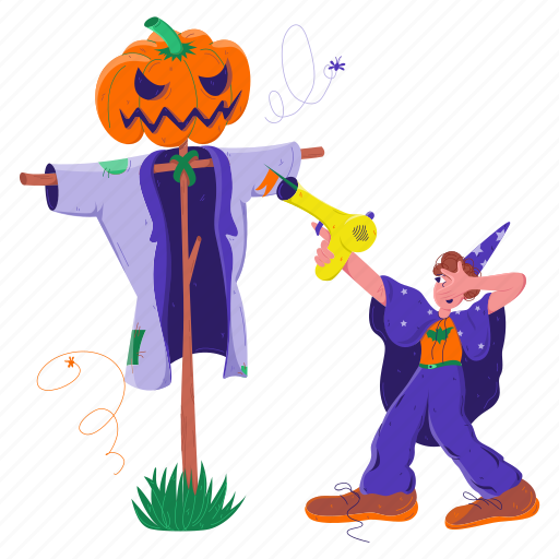 Dangerous, pumpkin, man, halloween, horror illustration - Download on Iconfinder