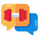 gym chatting, communication, conversation, discussion, negotiation