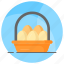 eggs, basket, poultry, bucket, farm, agriculture, chicken 