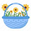 sunflower, plant, spring, flower, easter, cute basket, floral, garden, gardening