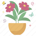 flower, pot, butterfly, insect, spring, sticker