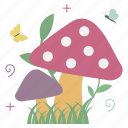 grass, fungi, spring, sticker, nature, butterfly