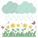 sticker, nature, spring, butterfly, sunflowers, flower, raining