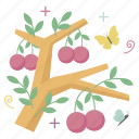 sticker, spring, leaf, stem, butterfly, fruit, blueberry