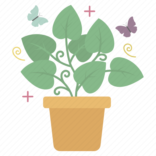 Sticker, spring, nature, butterfly, leaf, pot, plant icon - Download on Iconfinder