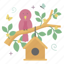sticker, spring, nature, leaf, house, bird