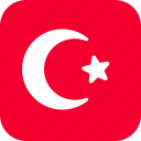 turkey, tr, turkish, flag, country, square, rounded, language, crescent moon