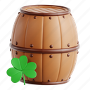 barrel, ireland, irish, celtic, clover, 3d icon, 3d illustration, 3d render 
