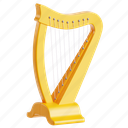 harp, ireland, irish, celtic, clover, 3d icon, 3d illustration, 3d render 