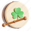 irish, drum, ireland, celtic, clover, 3d icon, 3d illustration, 3d render 