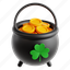 pot, gold, ireland, irish, celtic, clover, 3d icon, 3d illustration, 3d render 