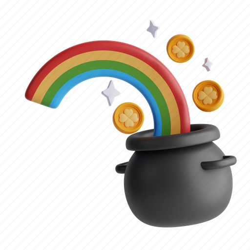 Rainbow, cauldron, saint patrick, celebration 3D illustration - Download on Iconfinder