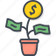 business, coin, filled, money, outline, plant 