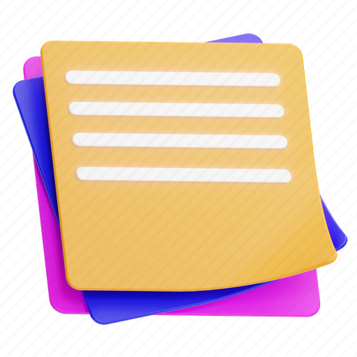 Stationery, notes, document, file, folder, paper, data 3D illustration - Download on Iconfinder