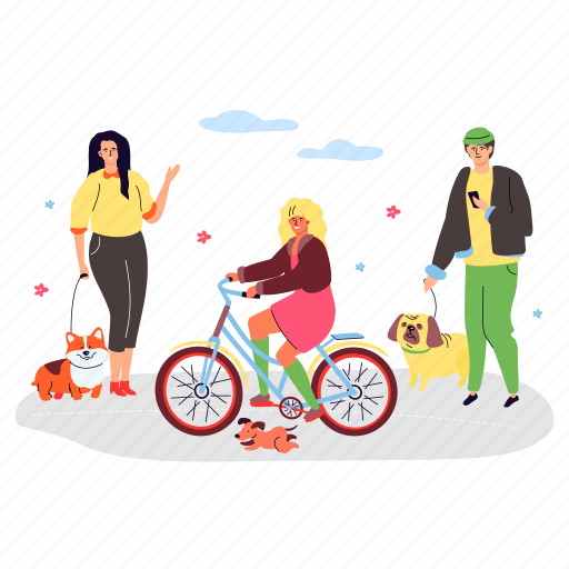 People, park, cycling, dogs illustration - Download on Iconfinder