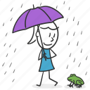 raindrop, rainy, frog, umbrella, rain, autumn, climate, spring, girl