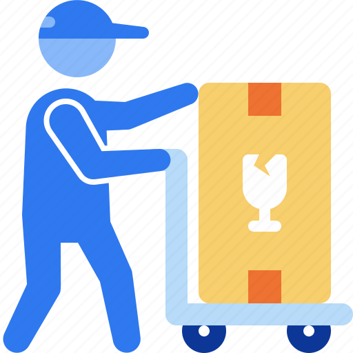Hand truck, trolley, moving, courier, package, box, fragile icon - Download on Iconfinder